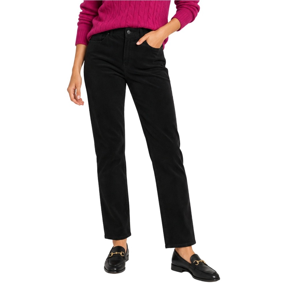 Talbots Pants Womens Size 8 Black High Waist Straight Leg Corduroy Flawless NEW